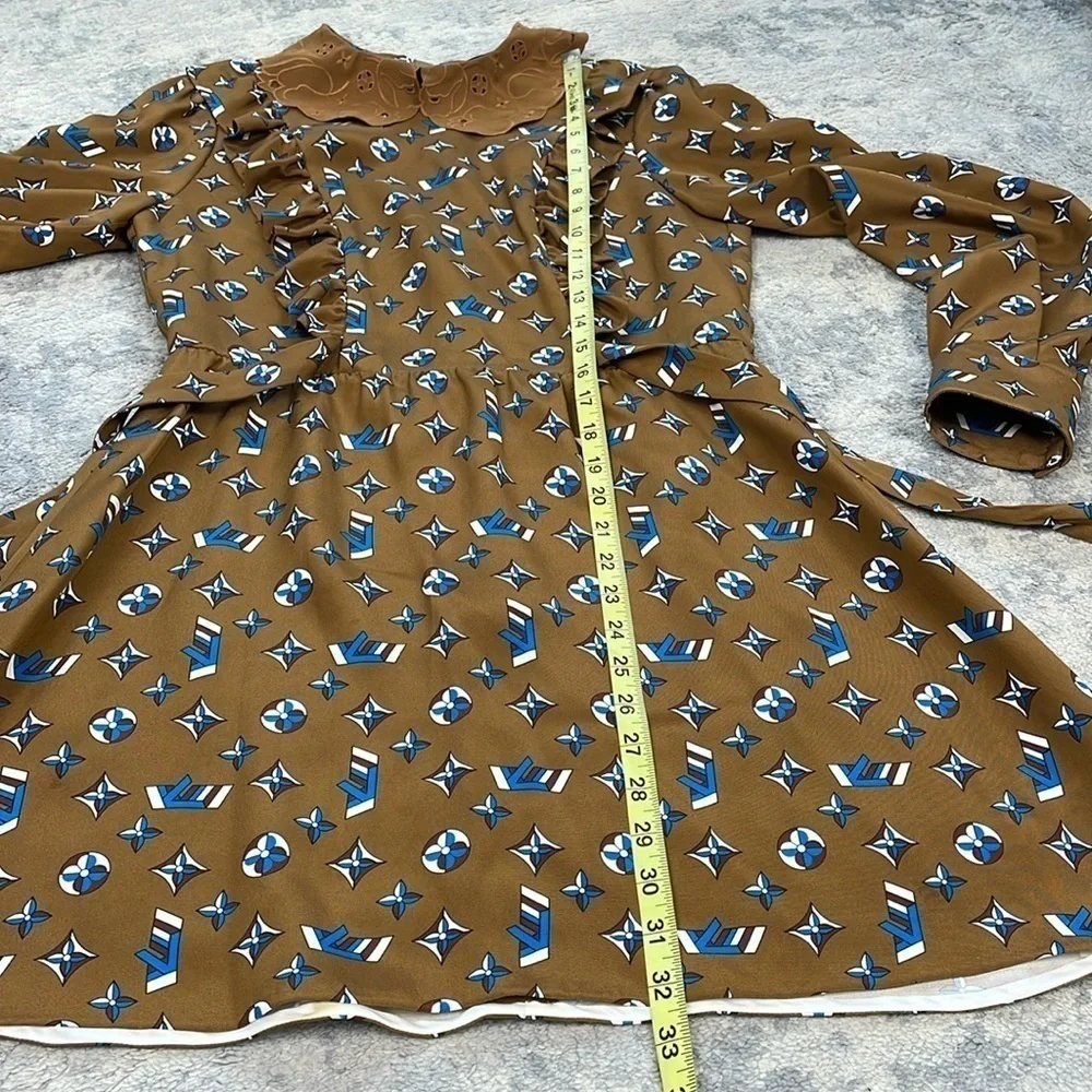 Louis Vuitton Retro Multicolor Monogram LV Collared Ruffle Mini Dress Silk 38
